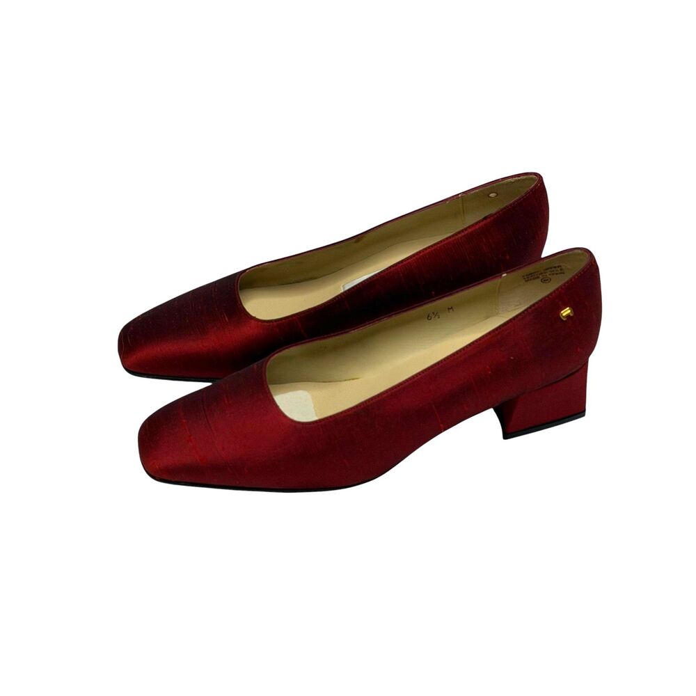 Etienne Aigner Astoria Silk Pumps Vintage Block Heel Shoes Dark Red 6.5 NIB